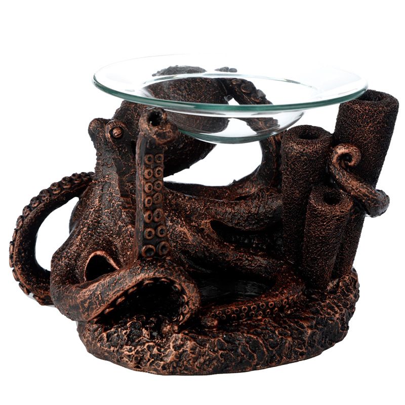 Bronze Octopus Resin Oil and Wax Burner with Glass Dish