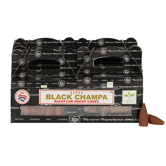 Set of 6 Packets of Black Champa Backflow Dhoop Cones by Satya