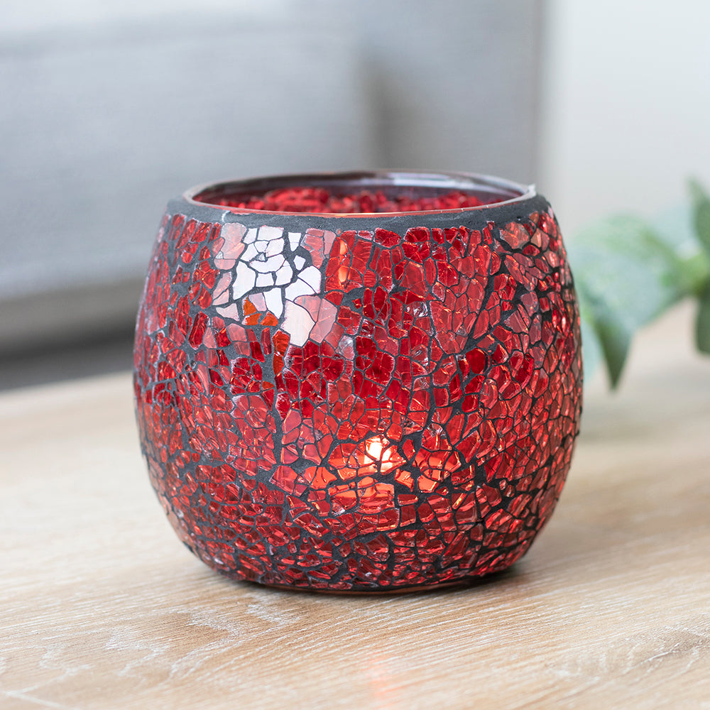 Red Crackle Glass Candle Holder