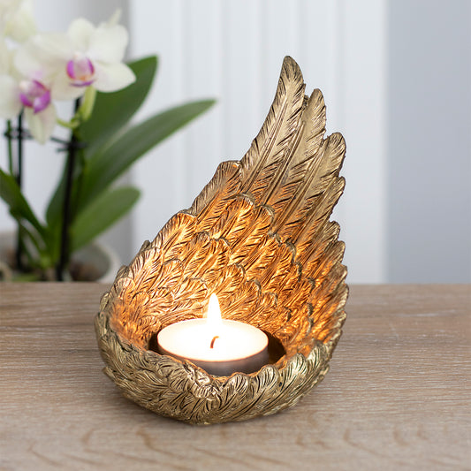 Gold Single Lowered Angel Wing Candle Holder- Assorted Styles