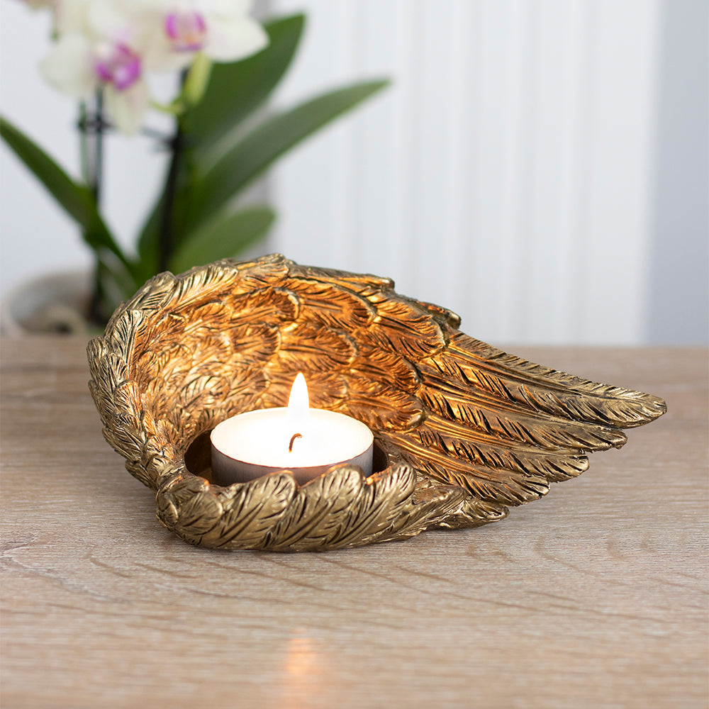 Gold Single Lowered Angel Wing Candle Holder- Assorted Styles