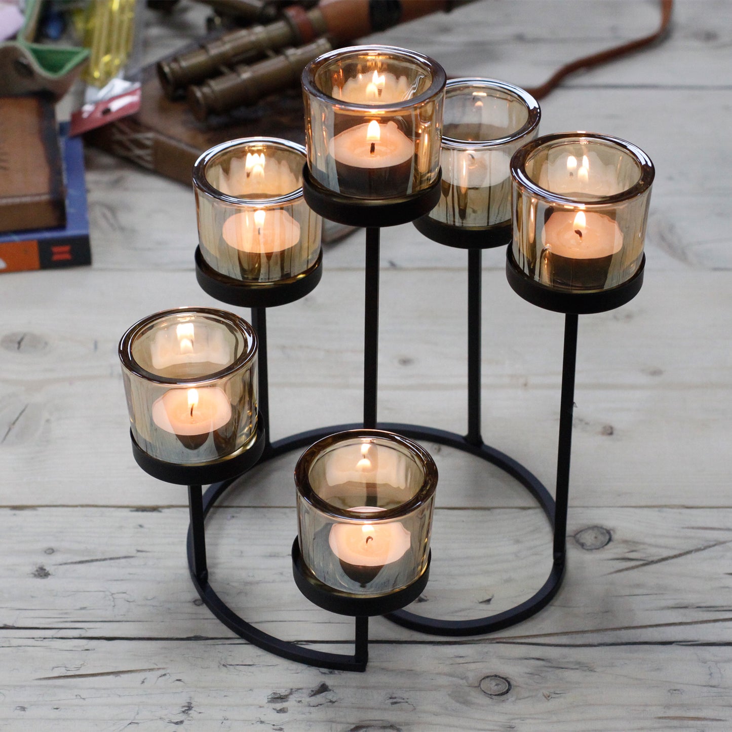 Centrepiece Iron Votive Candle Holder - 6 Cup Circule Tree