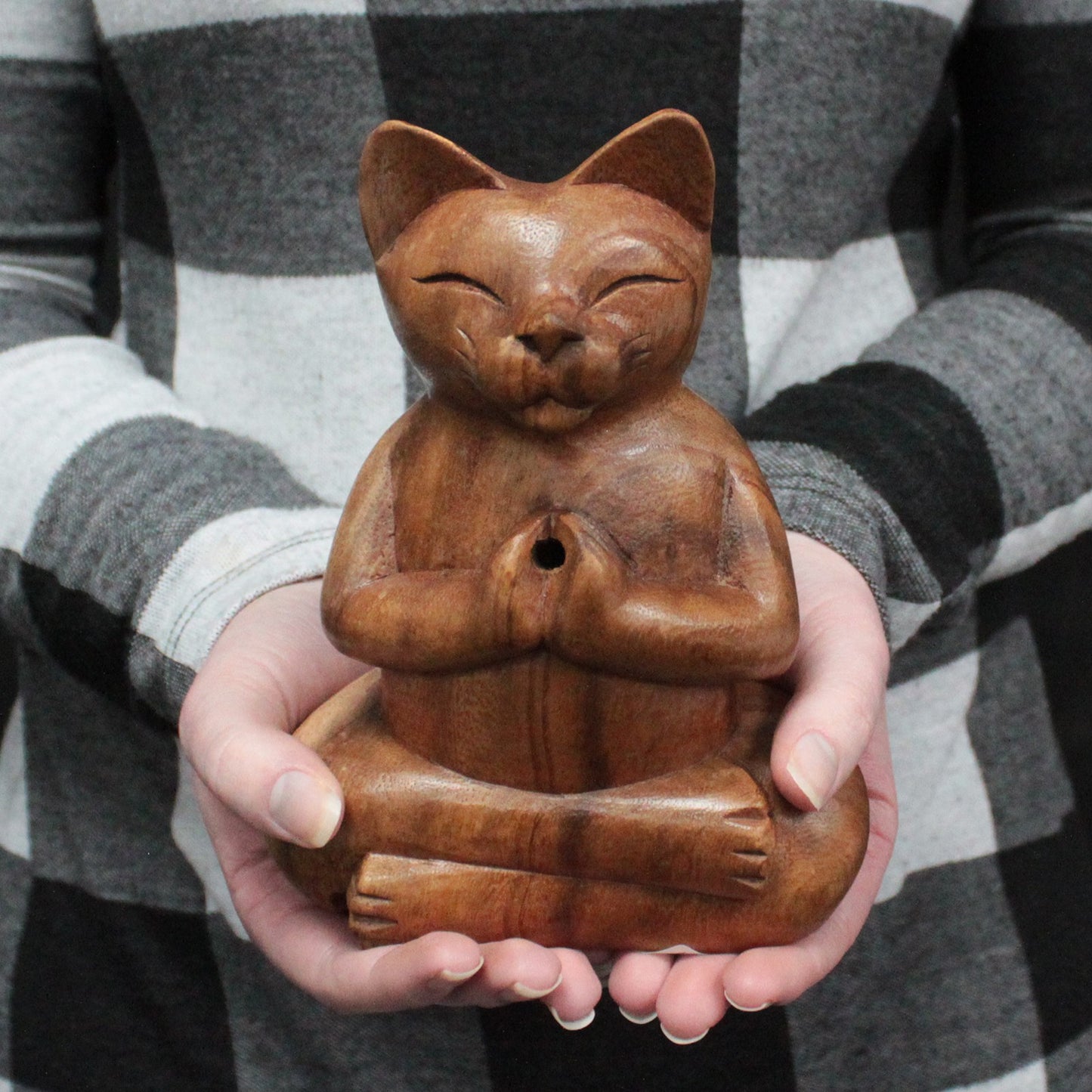 Wooden Carved Incense Burners - Yoga Cat