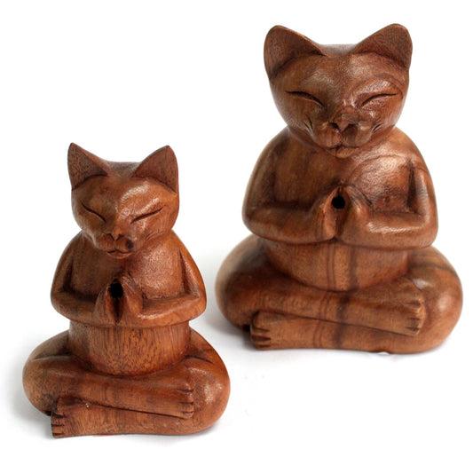 Wooden Carved Incense Burners - Yoga Cat