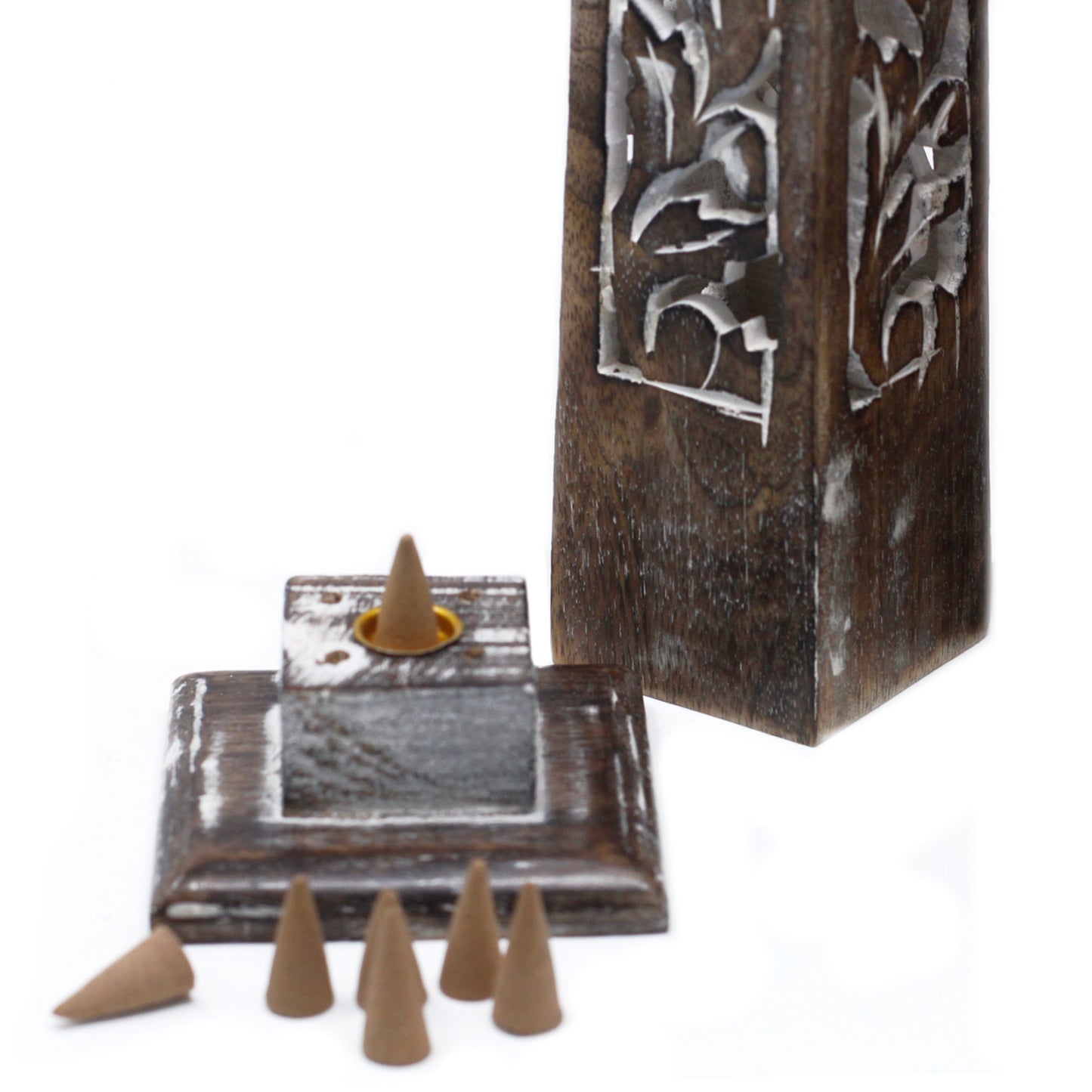 Tapered Incense Tower Washed - Mango Wood
