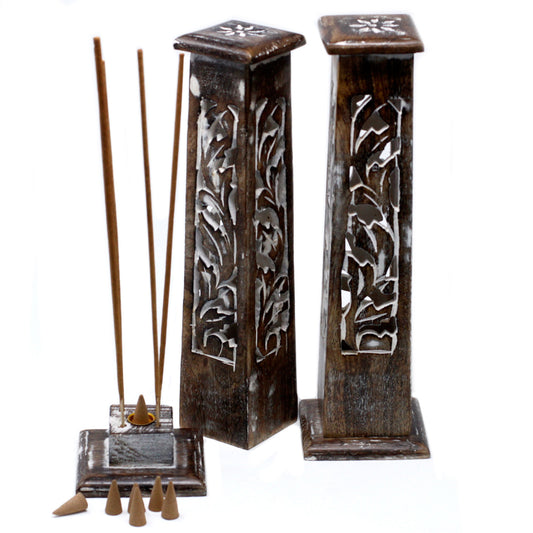Tapered Incense Tower Washed - Mango Wood