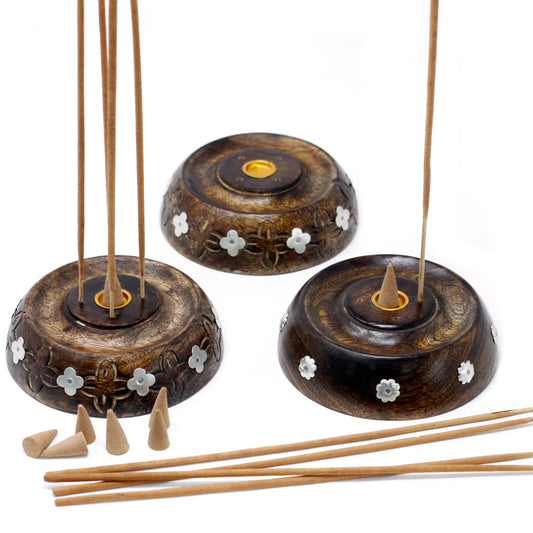 Mango Wood Cone & Stick Burner- Assorted Design