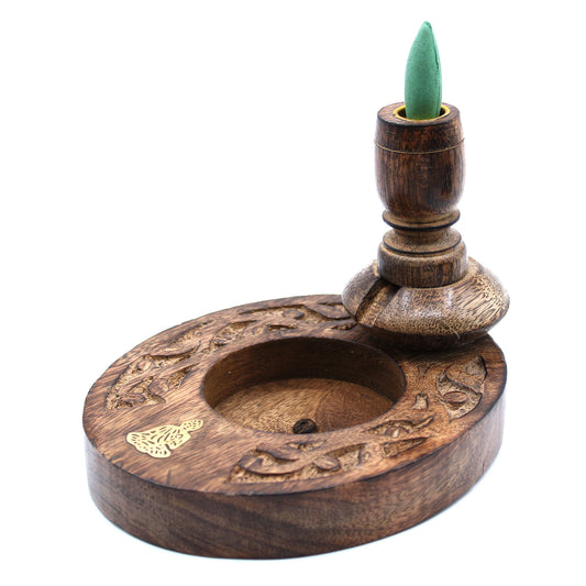 Small Mango Wood Backflow Burner - Brass Buddha
